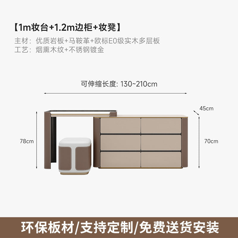 Multi-layer Solid Wood Rock Board Dressing Table Bedside Table Integrated Designer Bedroom Modern Minimalist High-grade Gray Makeup Table