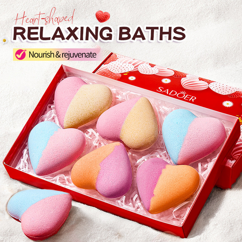 Cross-Border Bath Salt Balls6Set  Heart-shaped Bath Bomb Bath Salt Ball Boxed Export Manufacturer Wholesale