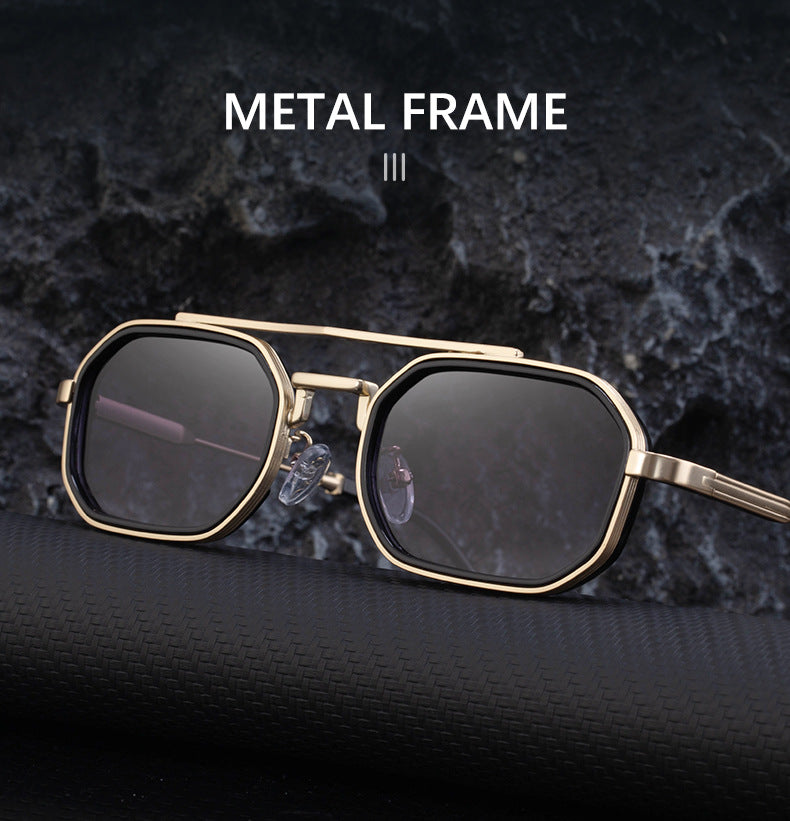 2025New Small Frame Glasses Men Double Beam retro Sunglasses Men's High Sense Full Frame Sunscreen Sunglasses shades