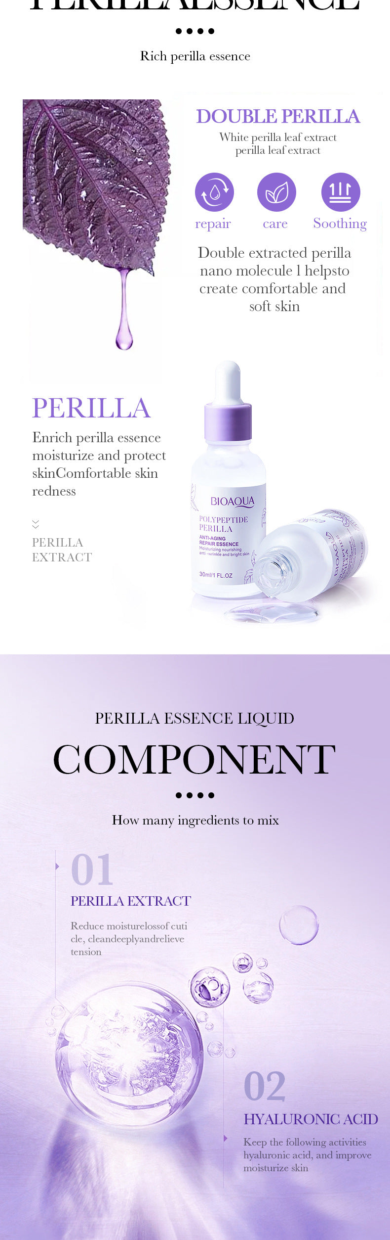 Polypeptide Perilla Skin Care Set  BIOAOUA Clean and Moisturizing Five-Piece Set  Wholesale