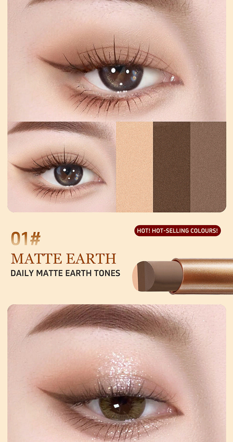One-Stroke Gradient Lazy Three-Color Eyeshadow Stick Matte Shimmer Pearl Highlight Eyeshadow Pen