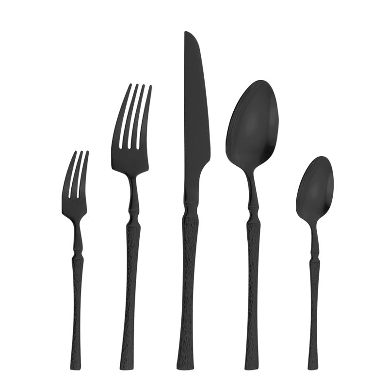 410Stainless Steel Cutlery Hotel Restaurant Hammered Knife Fork Spoon Set Western Small Waist Bark Pattern Steak Knife Fork