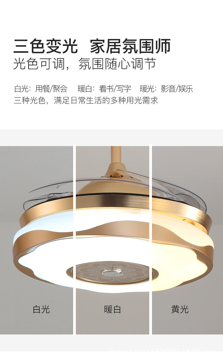 LED Invisible Fan Light for Dining Room and Bedroom, Modern Simple Ceiling Fan with Light, Variable Frequency Fan Light, Invisible