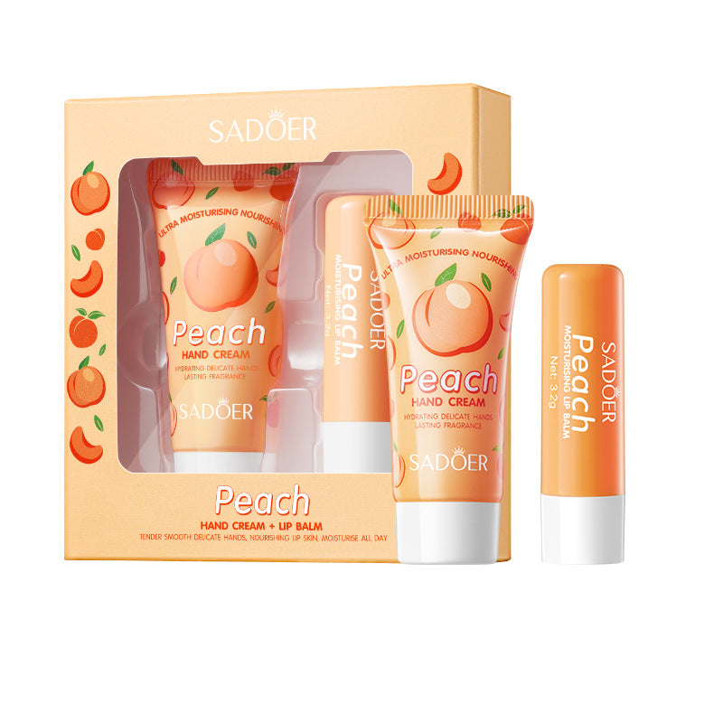 Full English Peach Hand Cream Lip Balm Set SADOER Nourishing Autumn and Winter Hand Cream Lip Balm  Wholesale