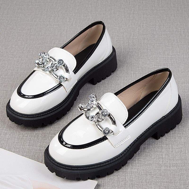 Women's Brand Single Shoes2025New versatile soft-soled slip-on loafers British style round toe shoes