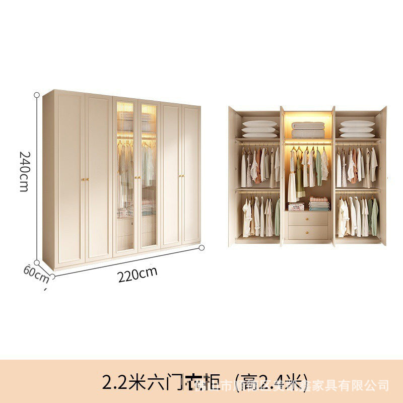 French Cream Style Wardrobe Small Apartment Home Cabinet Modern Simple Bedroom Full-Height Storage Cabinet Light Luxury Large Wardrobe