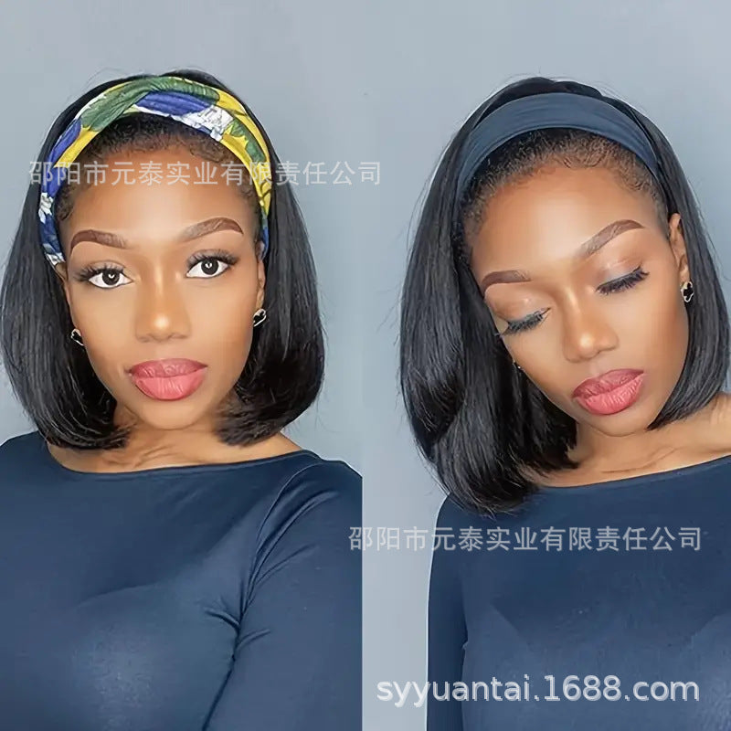 Straight Short Headband Bob Wig Human Hair Full Machine Wigs