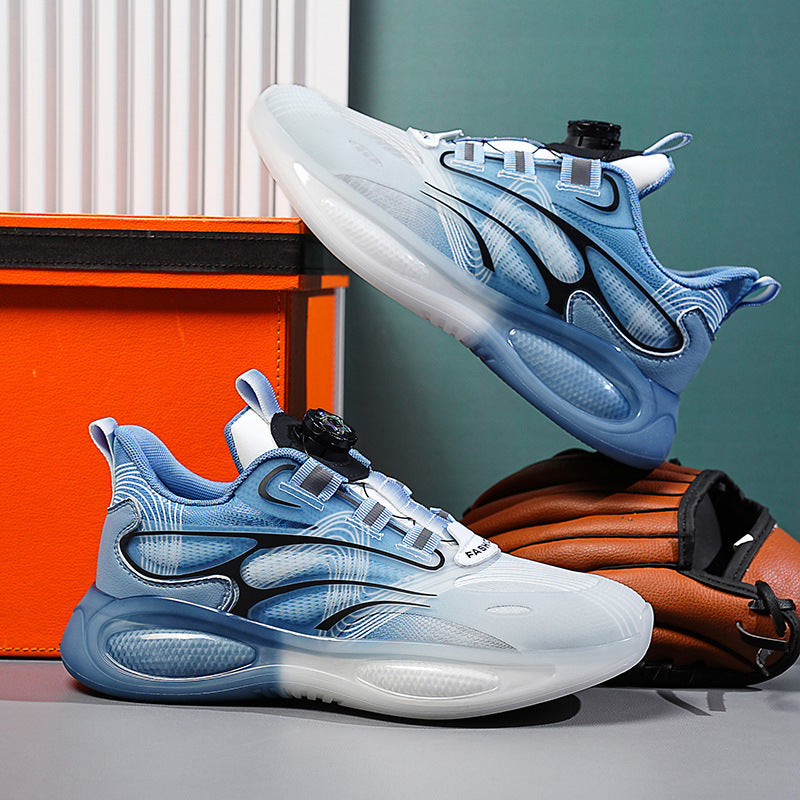 2025Hot-Selling Casual Leather Lightweight Rotating Button Running Shoes for Men with Popcorn Sole, Shock Absorption Sports Shoes