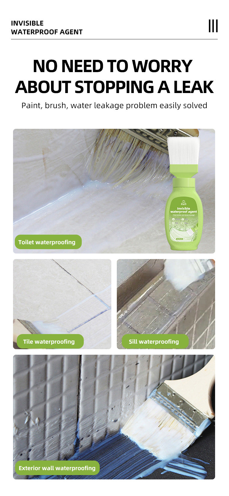 QIDAXIA Transparent Waterproof Adhesive Indoor Waterproof Adhesive Bathroom No-Drill Tile Crack Repair Waterproof Coating