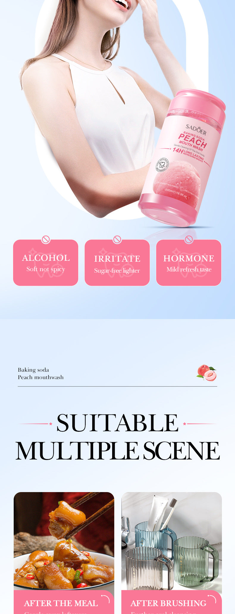 Fruit Mouthwash SADOER Fresh Orange Baking Soda Tooth Stain Remover Mouthwash Bottle Cross-Border Wholesale