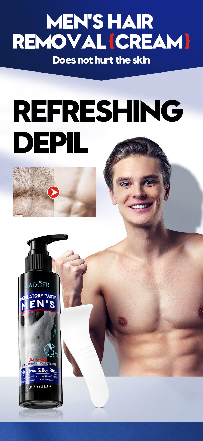 Men's Smooth Hair Removal Cream SADOER Non-irritating Underarm Body Hair Removal Cream Cross-Border Wholesale