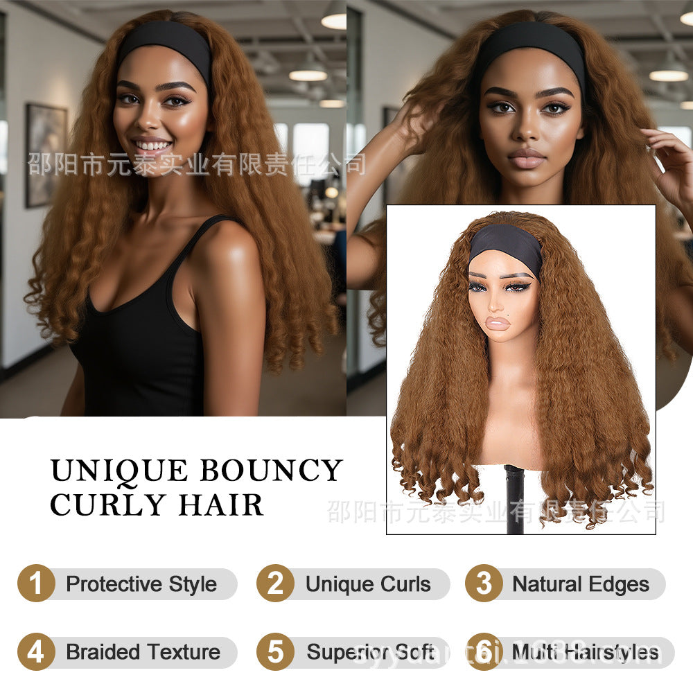 Africa YAKI Curly End Curly Hair Synthetic Wig V The top of the model is hollowed out