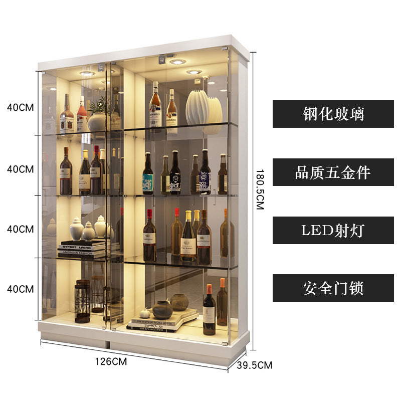 All-Glass Wine Cabinet Living Room Wall-Mounted Sideboard Modern Simple Light Luxury Small Red Wine Transparent Collection Figurine Display Cabinet