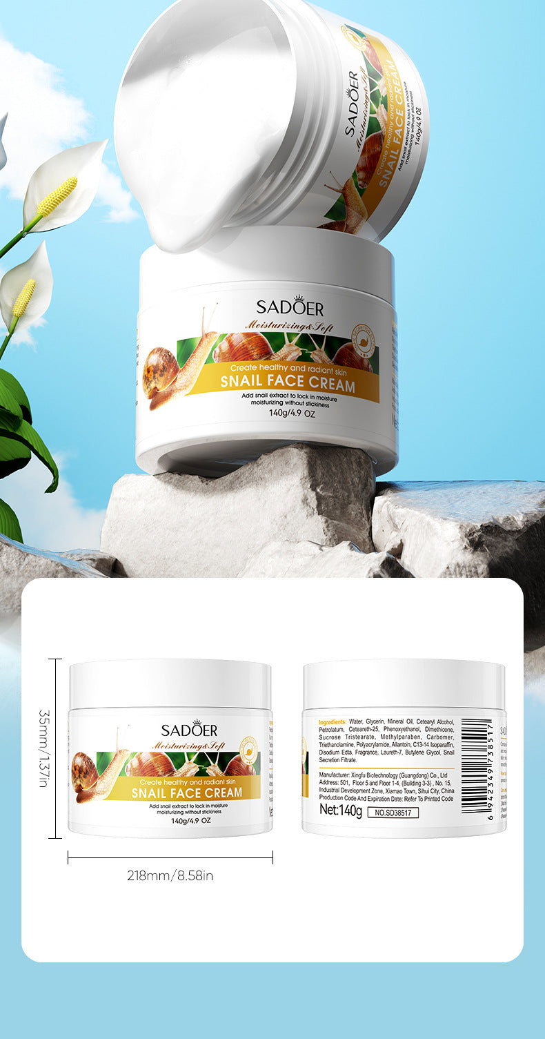 Snail Cream140g SADOER Hydrating Moisturizing and Nourishing Skin Rejuvenation Cross-Border Foreign Trade Live Wholesale
