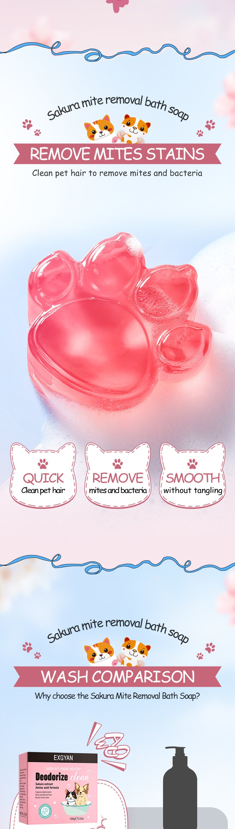 Pet Sakura Cleansing Soap EXGYAN Cleaning Pet Hair Handmade Soap Cross-Border Wholesale