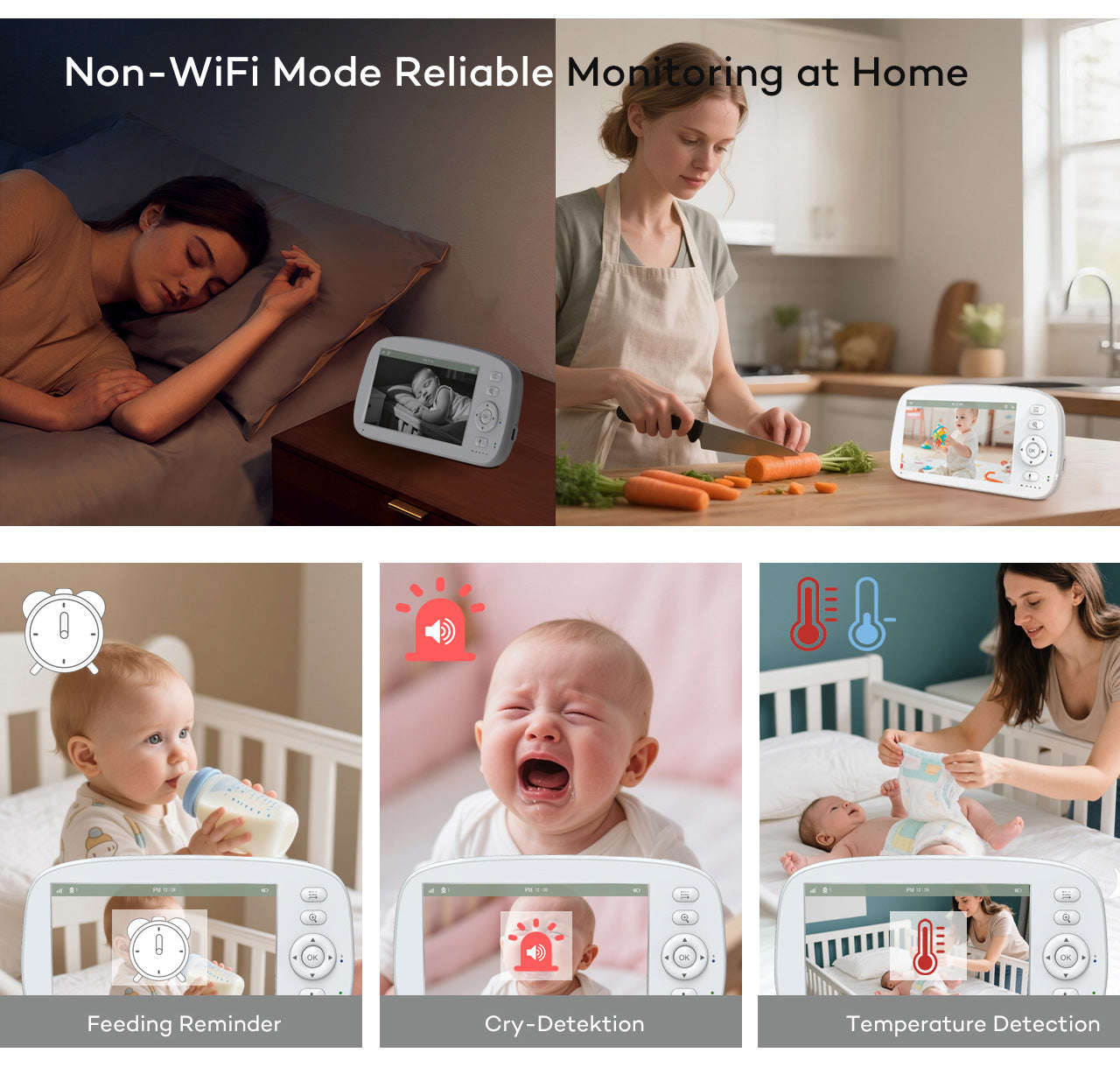 5.0Inch Digital Children's Night Vision Monitor Lullaby Intercom Room Temperature Detection HD Wireless Baby Monitor
