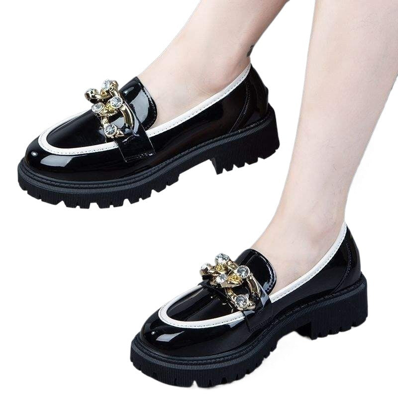 Women's Brand Single Shoes2025New versatile soft-soled slip-on loafers British style round toe shoes