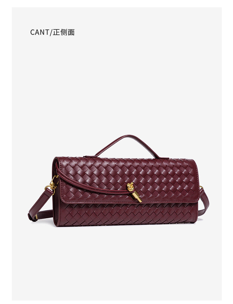 European and American Niche Woven Single Shoulder Baguette Bag Fashion Horizontal Clutch Bag Organ Lady Crossbody Bag Long Bag