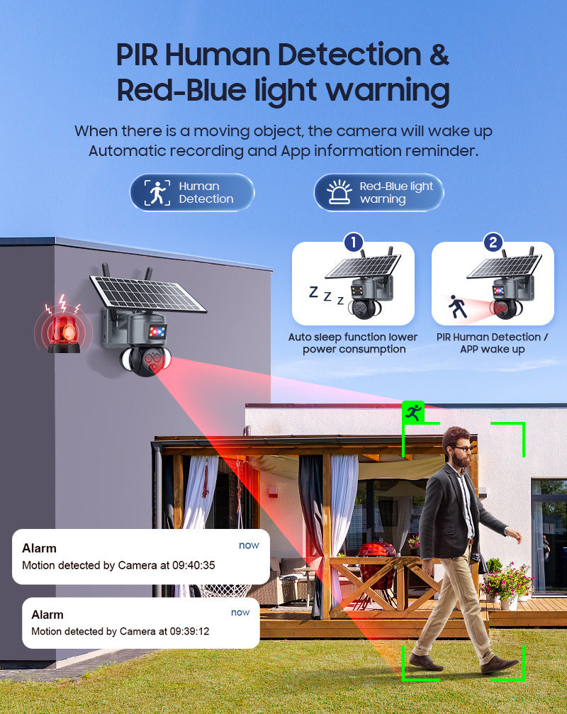 New Product12Binocular Hybrid Zoom Solar Camera Courtyard6MP High Definition Red and Blue Alarm Monitoring
