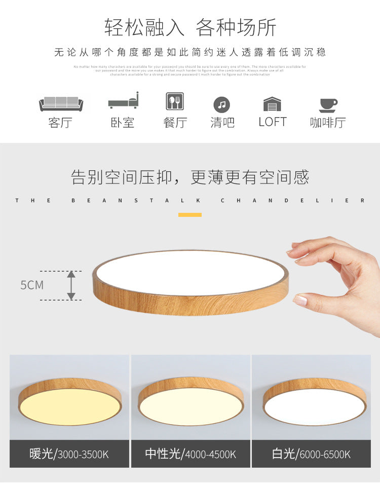 Nordic Ultra-Thin Imitation Wood Grain Ceiling Light Round Modern Minimalist led Room Bedroom Lamp Iron Art Balcony Living Room Lamp