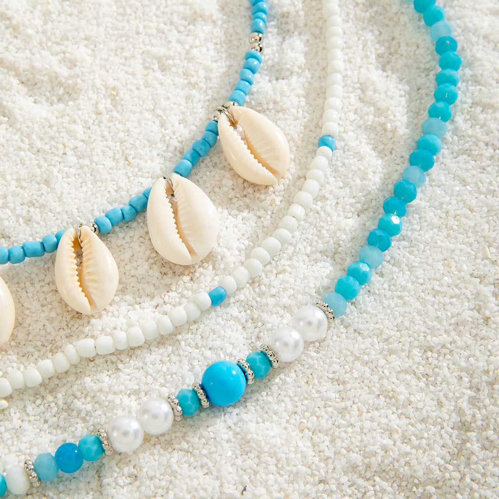 Jewelry Beaded Necklace Beach Imitation Pearl Necklace Starfish Shell Retro Vacation Small Multi-layer Necklace for Women