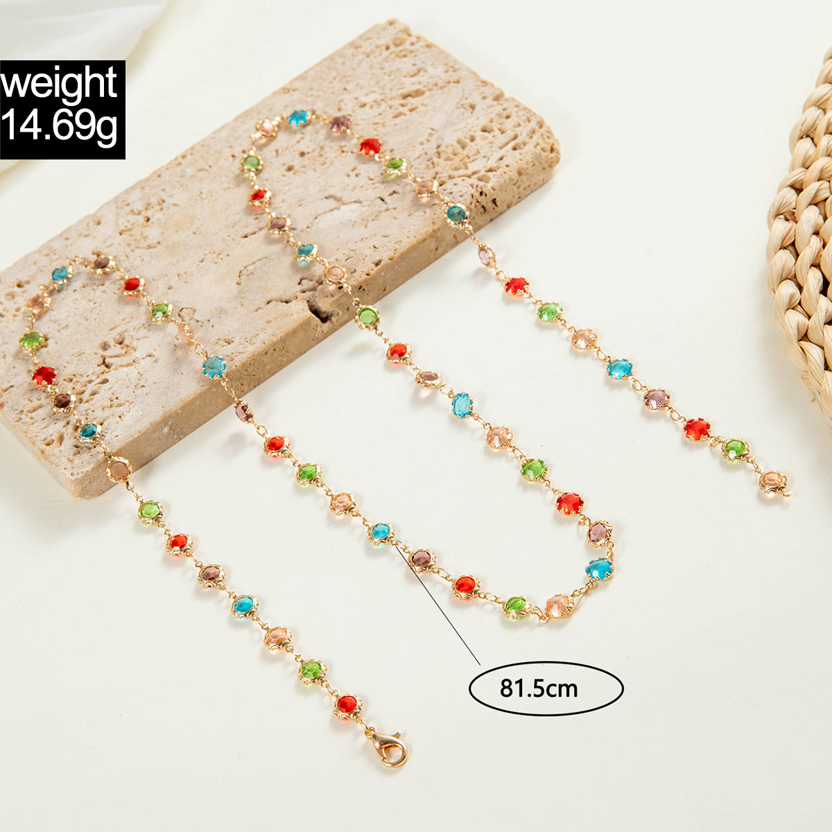 Simple Colorful Beaded Tassel y Chain Necklace Elegant Versatile Diamond-Studded Sweater Chain Jewelry