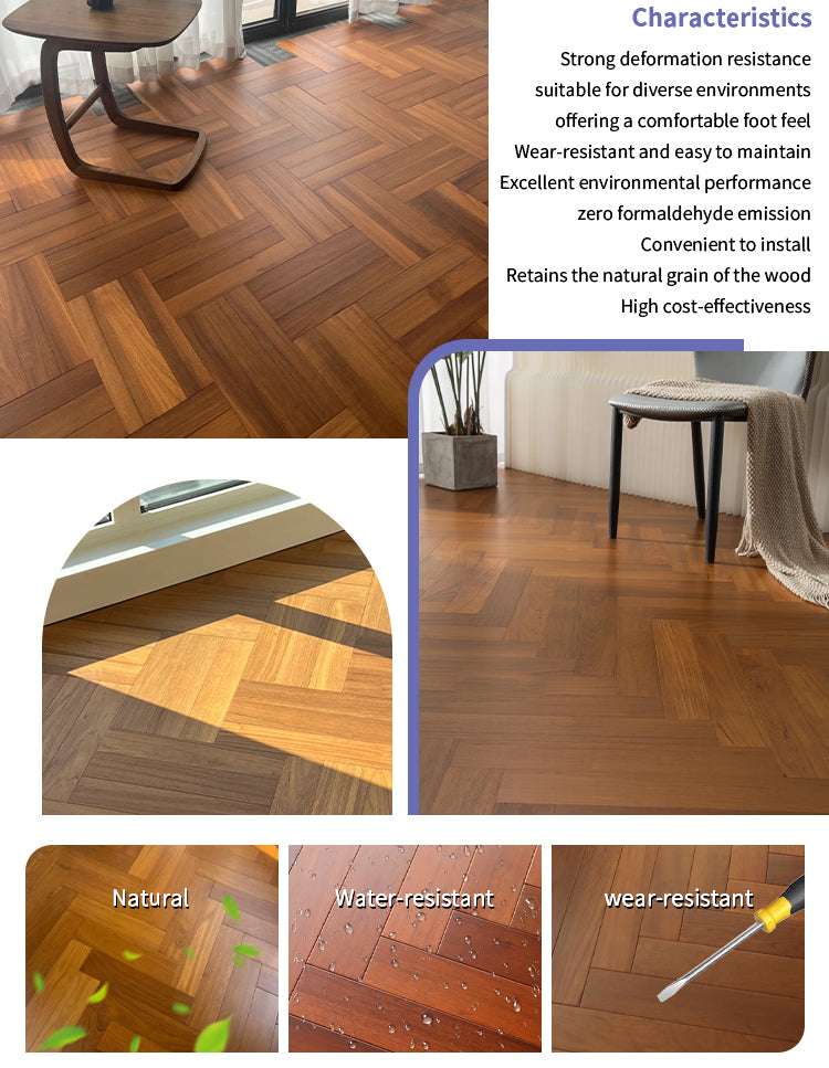 18mm Engineered Herringbone Teak Flooring Multilayer Core Strength Custom Design Luxury Villas Commercial Interiors Outdoor Park
