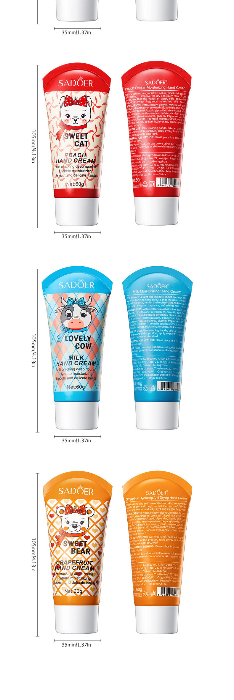 Cartoon Hand Cream60g SADOER Avocado Milk Moisturizing and Hydrating Autumn and Winter Cross-Border Wholesale