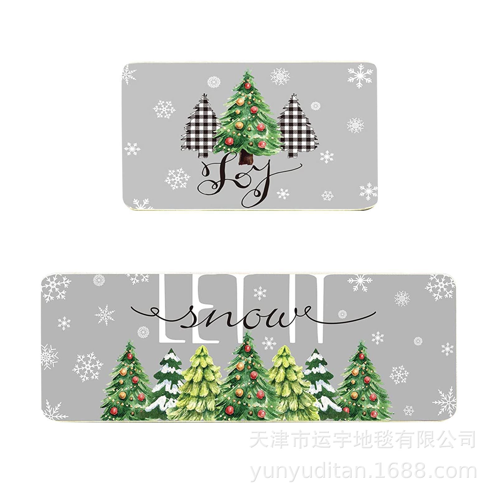 Christmas Kitchen Floor Mat Two-Piece Set Crystal Velvet Water-Absorbent Oil-Absorbent Non-Slip Foot Mat Holiday Decorative Floor Mat