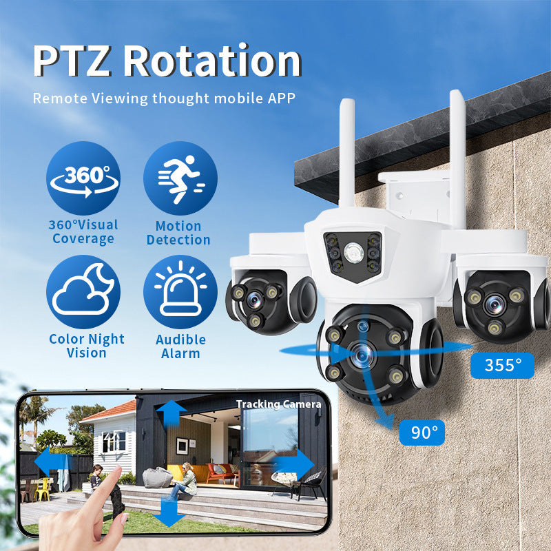 Hot-selling Genuine Four Eyes WIFI Solar surveillance camera with three wide-angle views5MP Remote Outdoor Waterproof