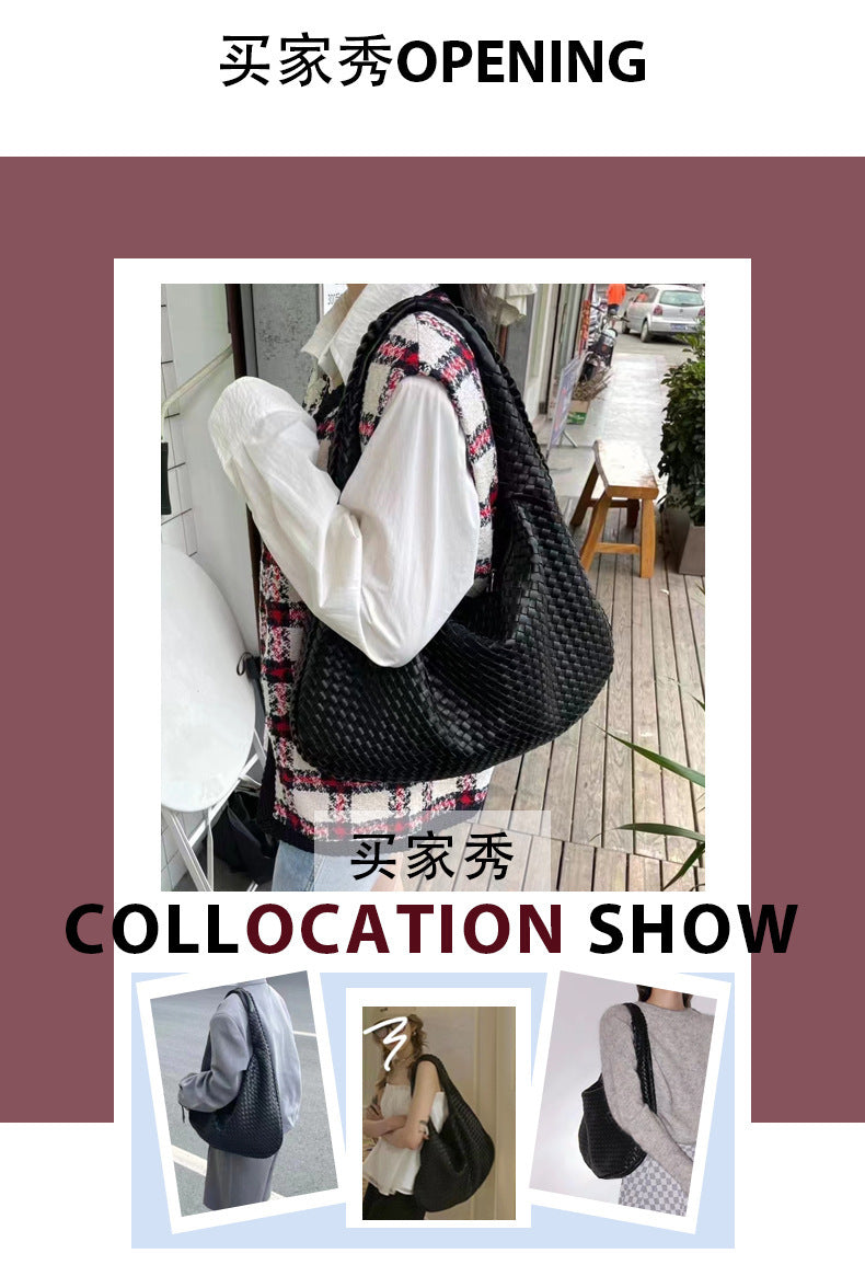 European and American New Crescent Women's Bag Fully Handwoven Handheld Dumpling Bag Fashionable Versatile European and American Style Single Shoulder Underarm Bag