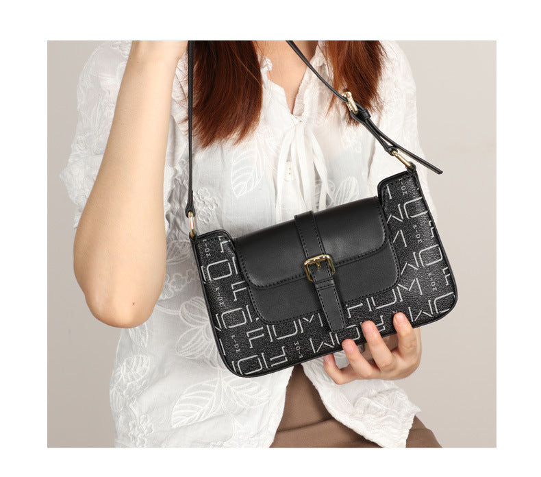 2024New Fashion Women's Bag Trendy Cowhide Letter Underarm Bag Niche Women's Shoulder Handbag