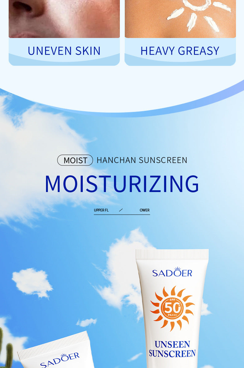 Sunscreen SADOER Protective Isolation SPF50+ Lightweight, Moisturizing, Clear Cross-Border Wholesale