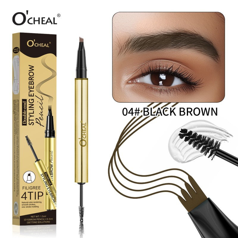 European Beauty Double-Ended Multi-Prong Plush Eyebrow Pencil+Styling Eyebrow Gel with Eyebrow Card Eye Set