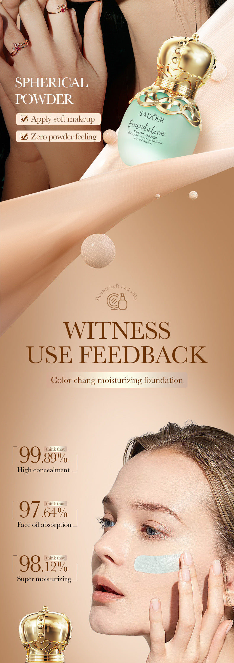 Makeup SADOER Concealer foundation with temperature-changing skin tone that doesn't easily come off BB Wholesale Cross-Border Foreign Trade Frost