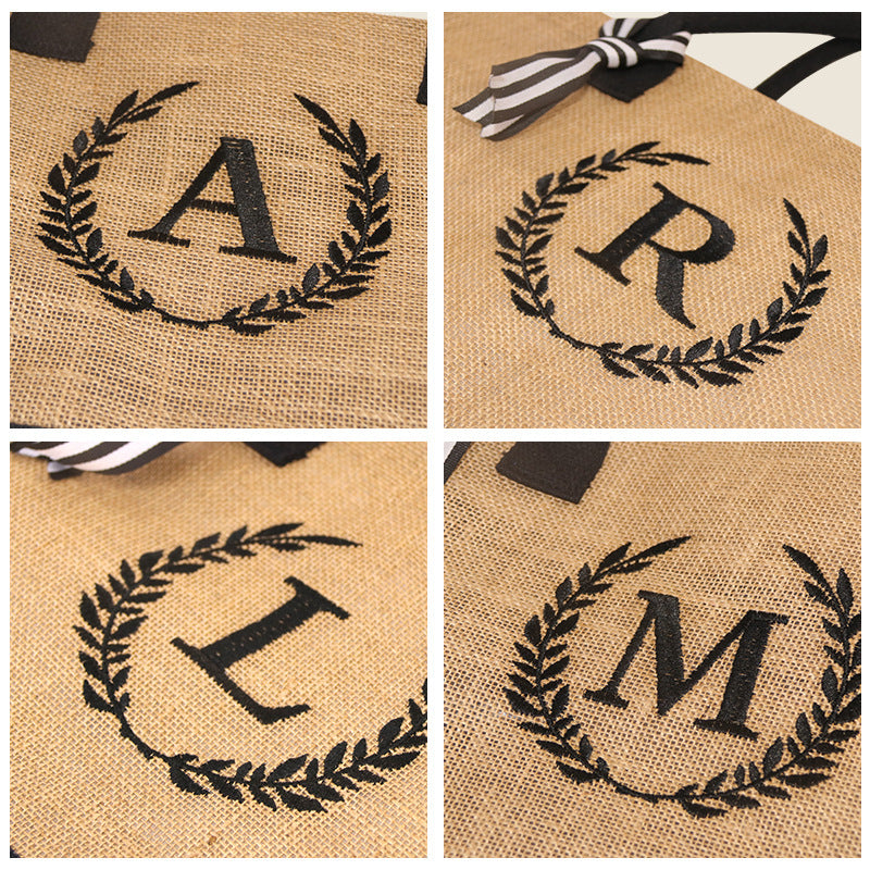 New In-Stock Coated Embroidered Letter Bag Burlap Bag Vintage Personalized Casual Shopping Bag Burlap Tote Bag