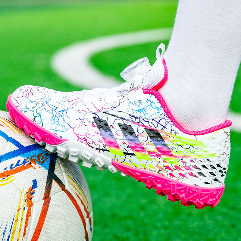 New style soccer shoes for men, women, and children with rotating buckle TF Broken Nail Style Youth Student Grassland Competition Training Shoes