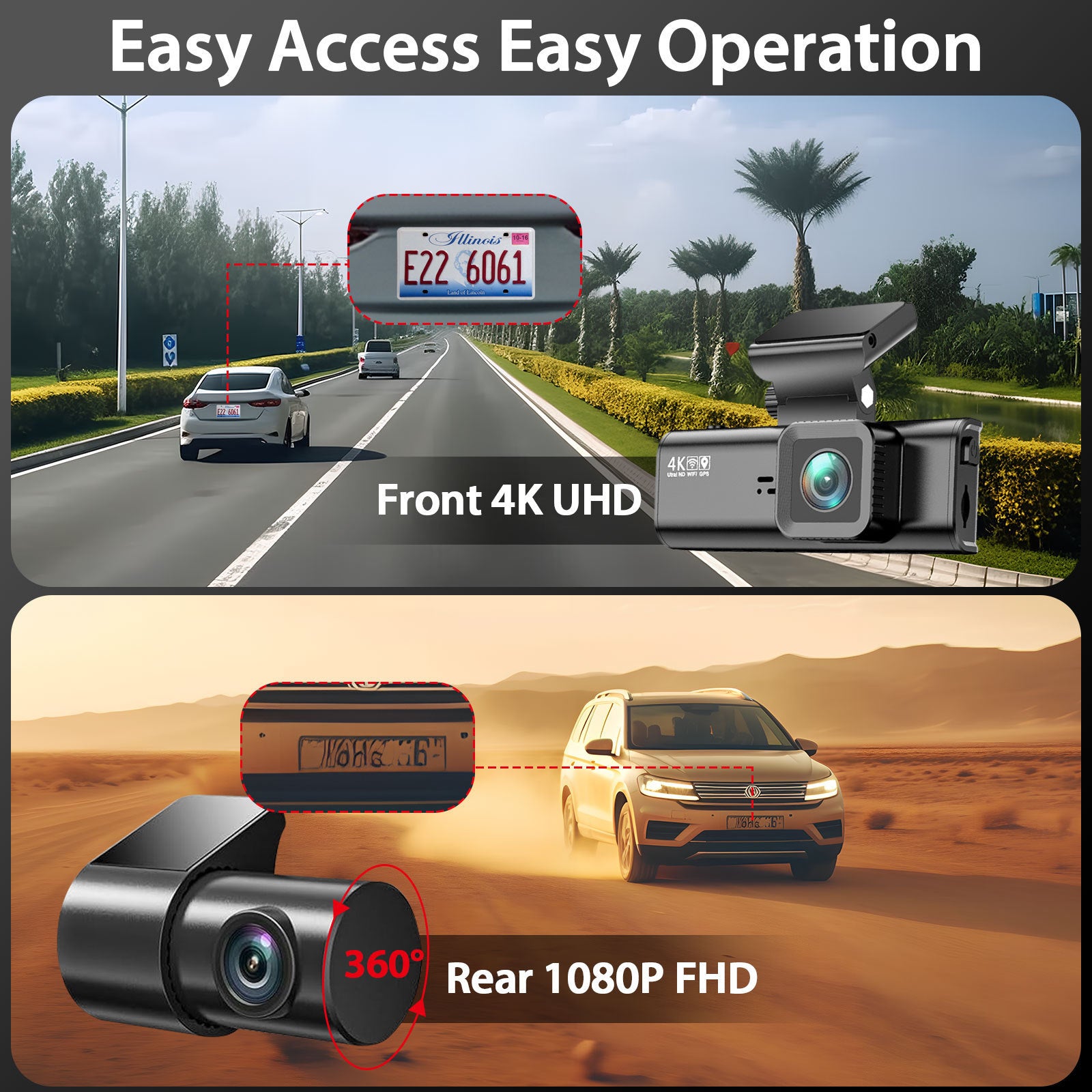 V56 3.18Inch Screen4K+1080P Driving Recorder REDTIGER F7N Optimized Driving Recorder wifi