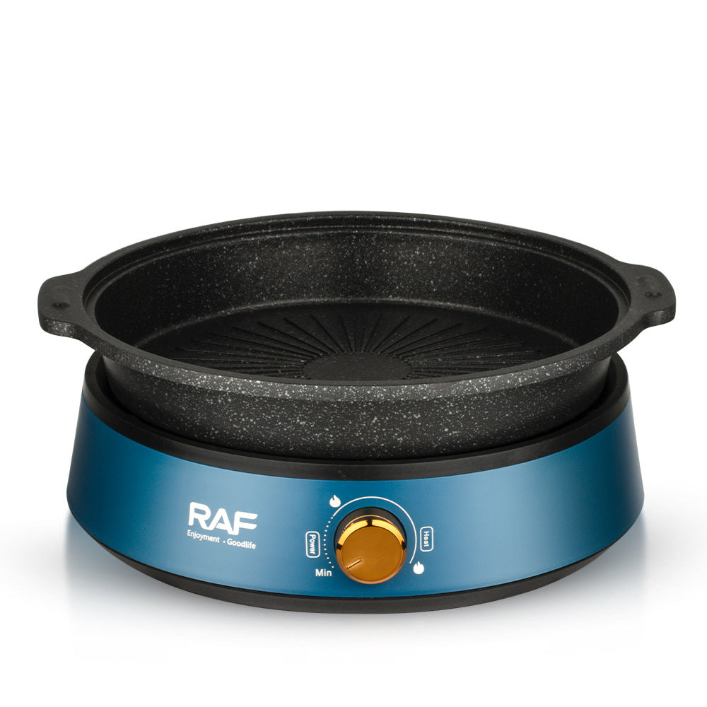 RAF European Standard Household BBQ Hot Pot Grill All-in-One Pot Multifunctional BBQ Machine Grilling and Stir-Frying Electric Grill Pan