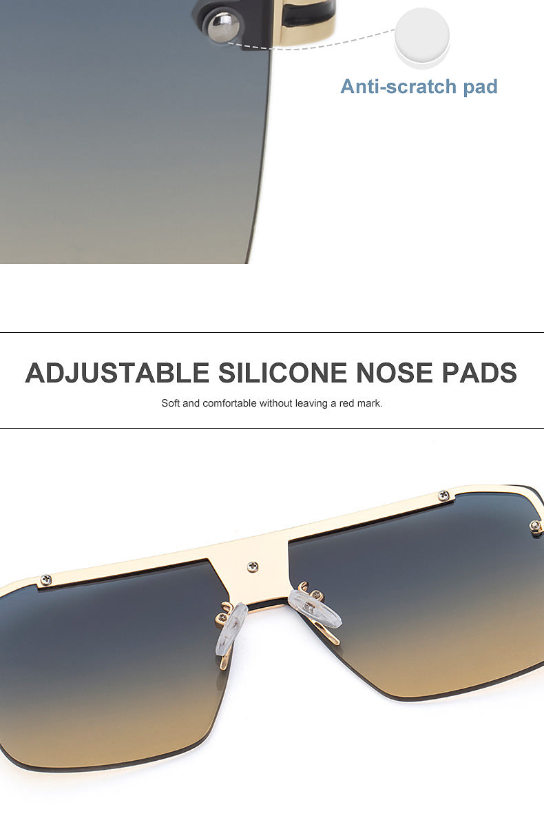 New Large Frame Sunglasses Men's Trendy Cool Fashion Street Style Square Frame Sunglasses Retro Rimless Glasses sunglasses