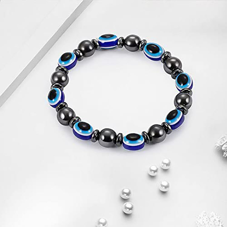 Black Gallstone Eye Bracelet Women's Gift Hematite Spacer Bracelet8mm Beaded Stretch Devil's Eye Bracelet