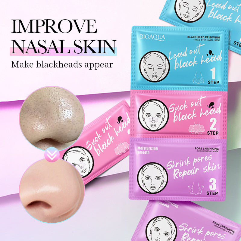 Three-Step Blackhead Removal Nose Strips BIOAOUA Clean Pores T District Nursing Set Cross-Border Wholesale