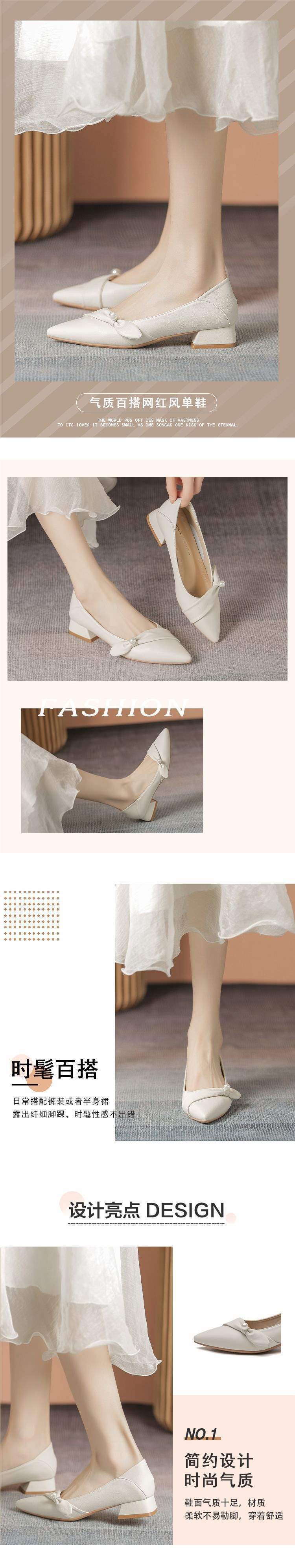 Women's French Style Professional Work Leather Shoes2025Spring and summer new style commuting temperament pointed toe chunky heel women's shoes