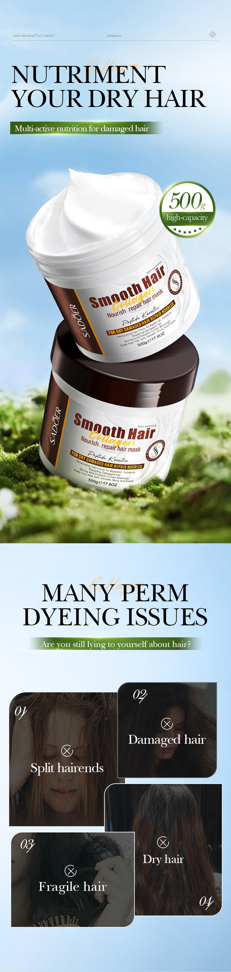 Collagen Smooth Hair Mask SADOER Nourishing and Fluffy Hair Conditioner Cross-Border Wholesale