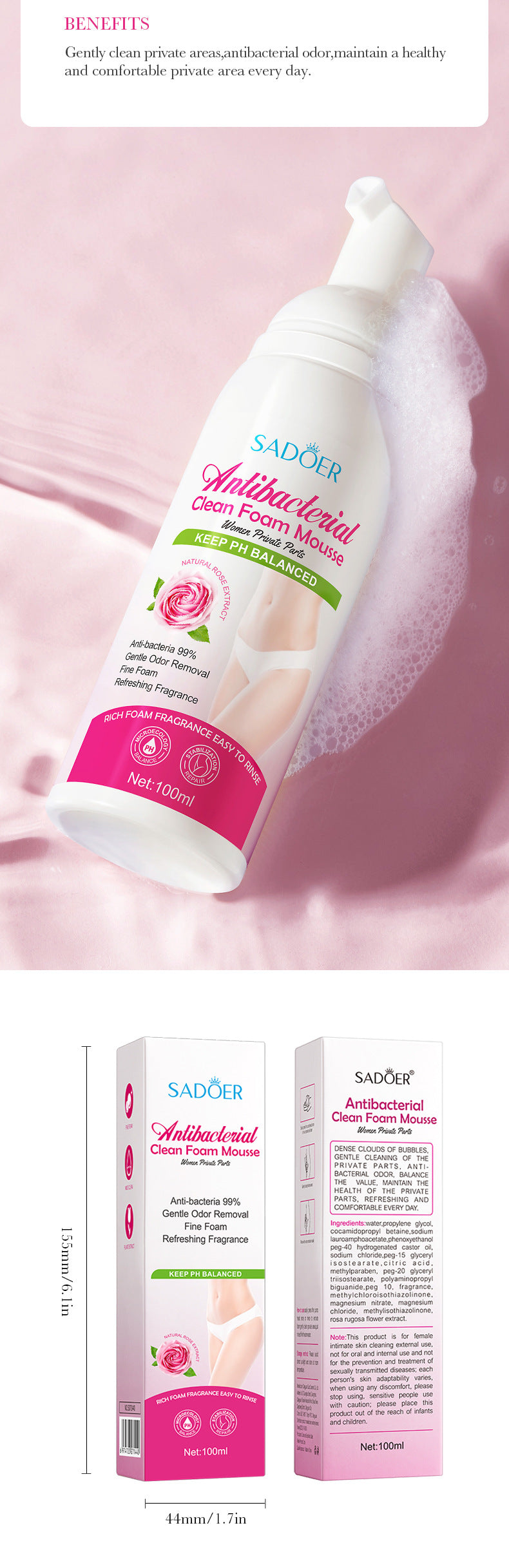 Women's Personal Care Bubble Mousse SADOER Antibacterial, gentle cleaning, non-irritating, cross-border foreign trade wholesale