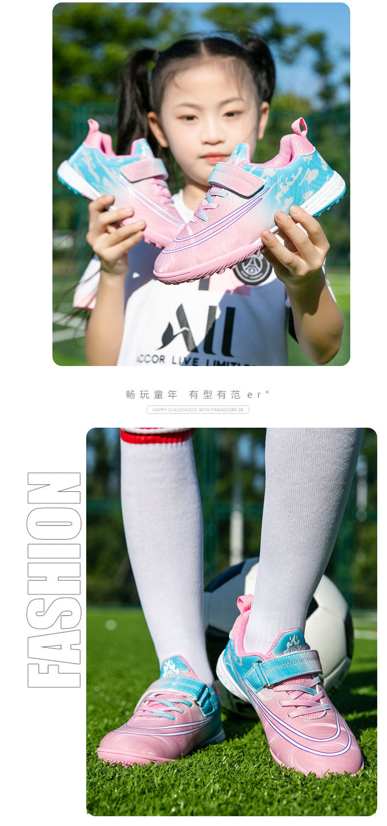 New Football Shoes for Men, Women, and Children, Imitation Leather Low-Top Anti-Collision Spike Magic Tape Grass Training Sports Shoes