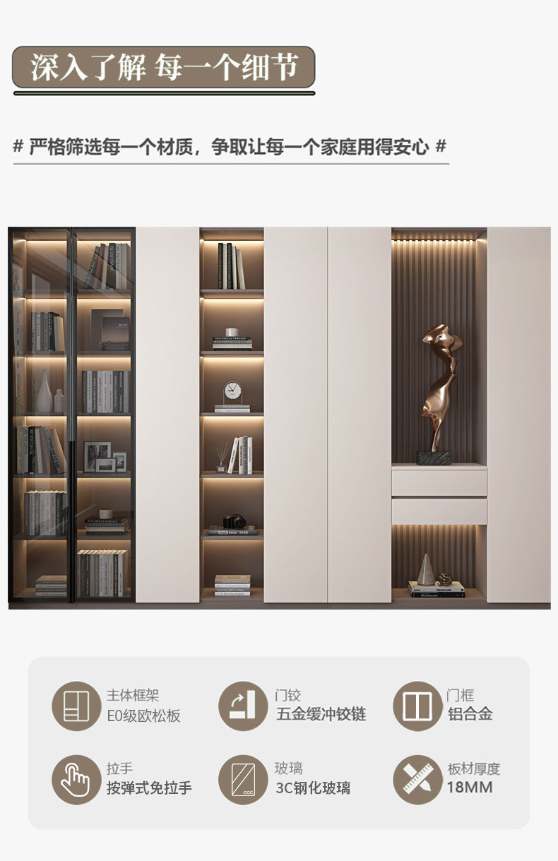 Heightened Solid Wood Bookcase with Glass Doors, Floor-standing Home-use Six-door Bookcase, High-end Storage Cabinet for Home Bedroom and Study Room