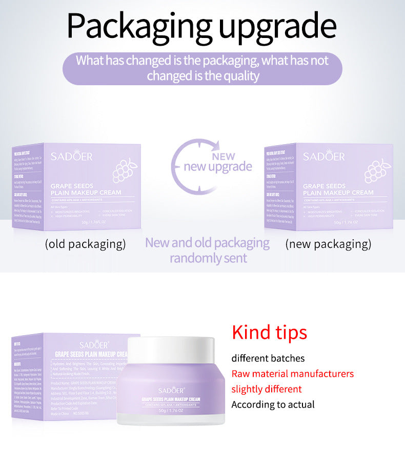 Makeup SADOER Grape Seed Concealer Brightening Cream Skin Softening Face Cream Live Streaming Cross-Border Wholesale