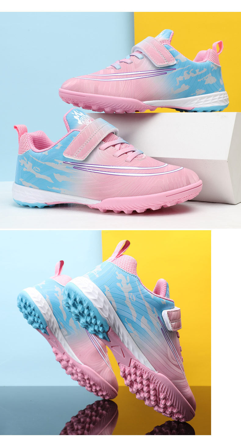 New Football Shoes for Men, Women, and Children, Imitation Leather Low-Top Anti-Collision Spike Magic Tape Grass Training Sports Shoes