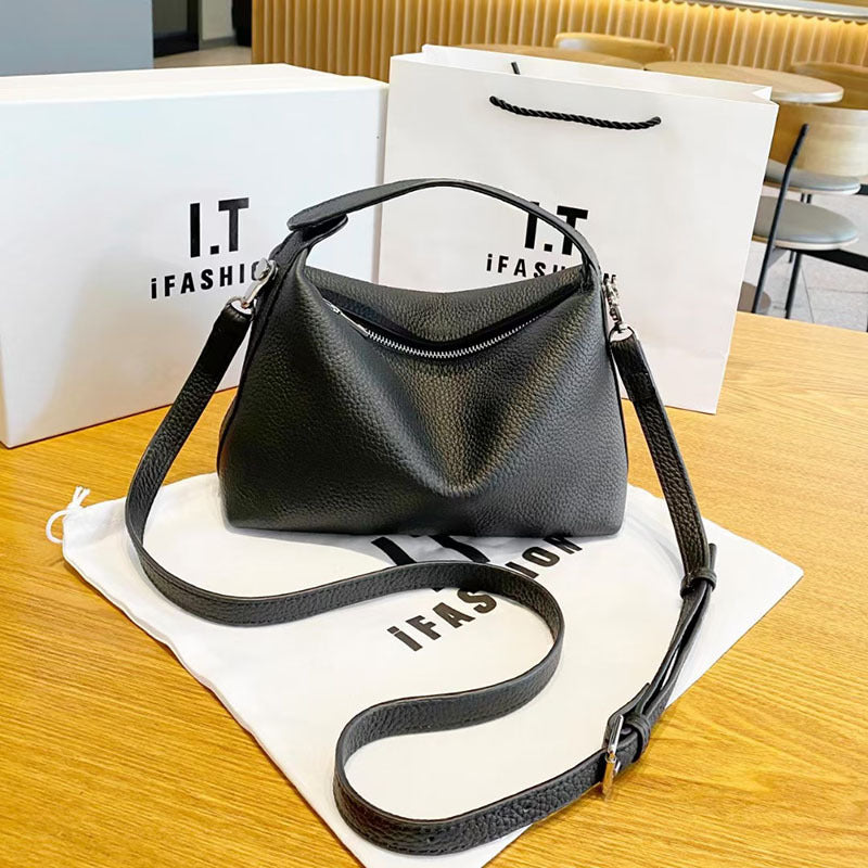 Women's Genuine Leather Bag2025New Style Lunch Box Bento Boston Bag Top Layer Cowhide Crossbody Niche Single Shoulder Crossbody
